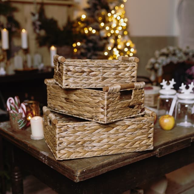 Koszyk hiacyntowy z uchwytami Koszoplotka naturalny 31x21x12h