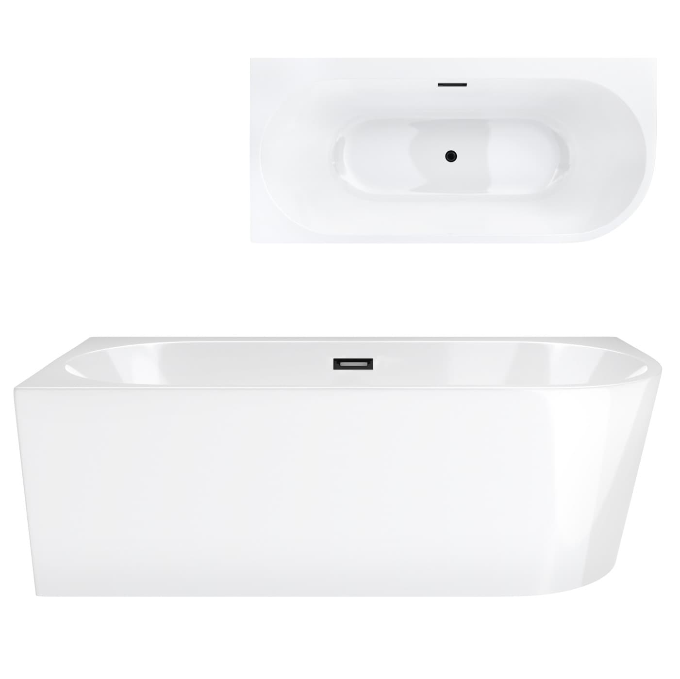 Wanna wolnostojąca narożna Corsan INTERO 160 x 74 z szeroką krawędzią Montaż lewostronny Korek klik-klak Grafit / Gun Metal