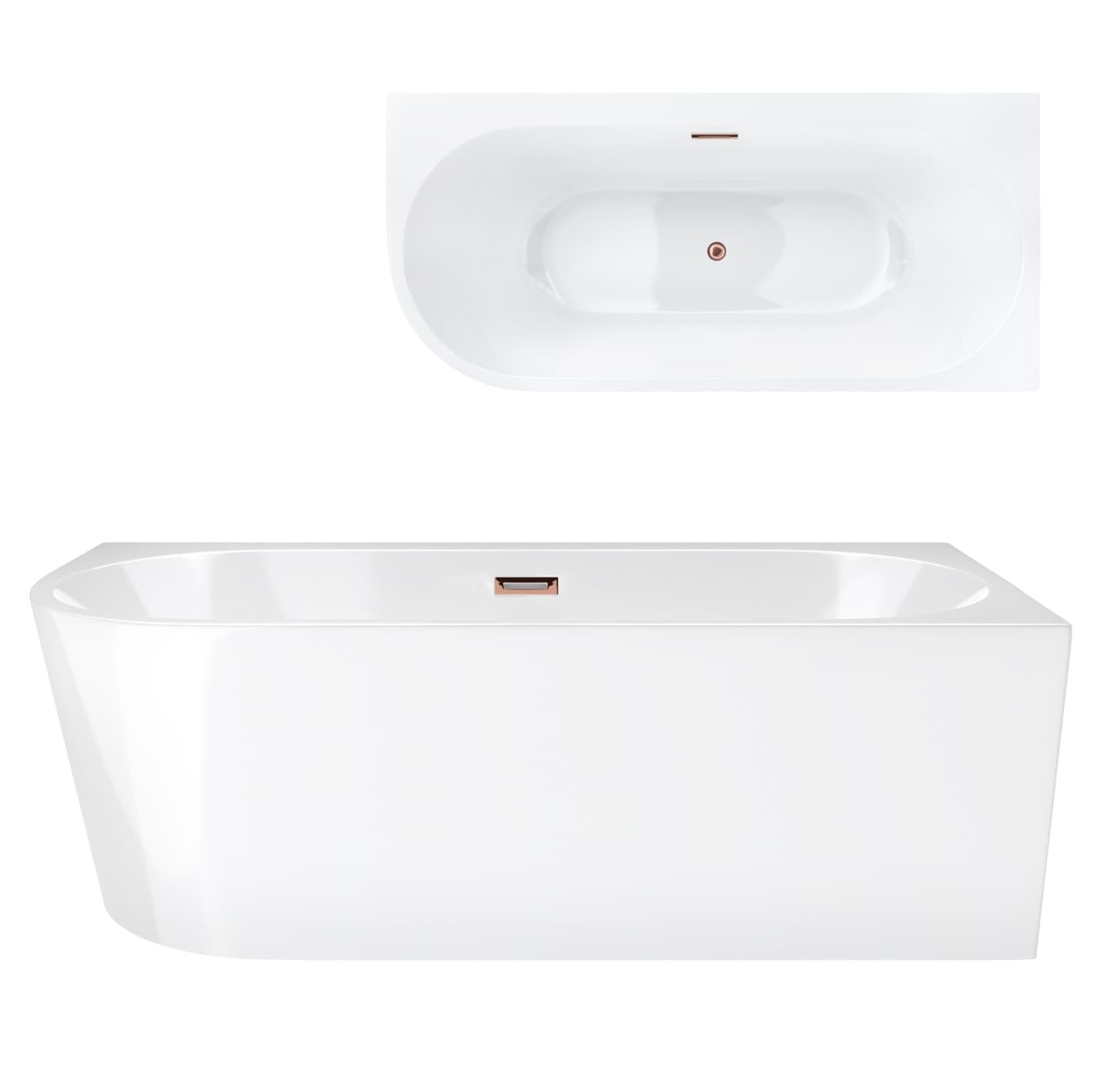 Wanna wolnostojąca narożna Corsan INTERO 150 x 74,5 Montaż prawostronny Korek klik-klak Miedziany / Różowe Złoto