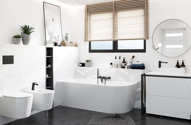 Wanna wolnostojąca narożna Corsan INTERO 150 x 74,5 Montaż lewostronny Korek klik-klak Złoty