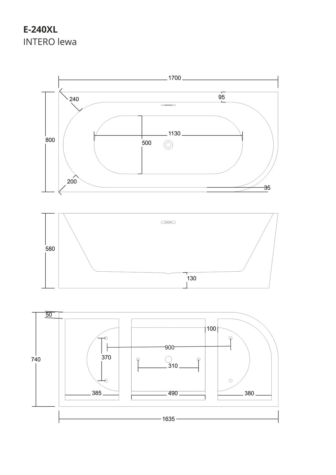 Wanna wolnostojąca narożna Corsan INTERO 170 x 80 z szeroką krawędzią Montaż lewostronny Korek klik-klak Szczotkowane Złoto