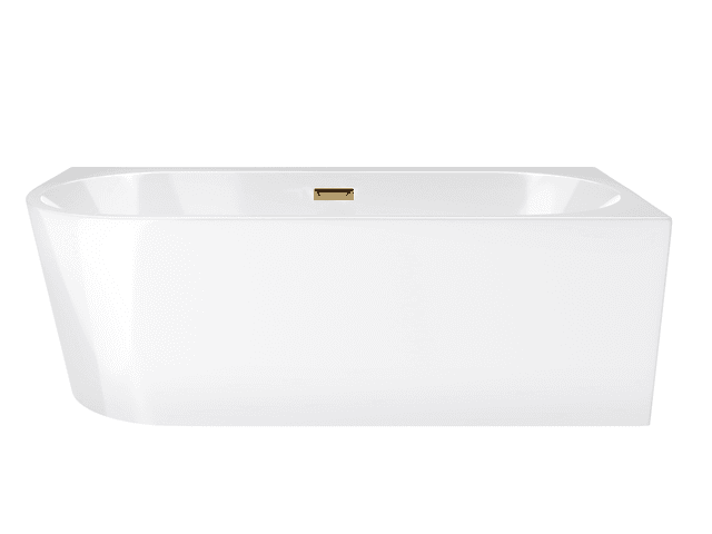 Wanna wolnostojąca narożna Corsan INTERO 160 x 74 z szeroką krawędzią Montaż prawostronny Korek klik-klak Szczotkowane Złoto