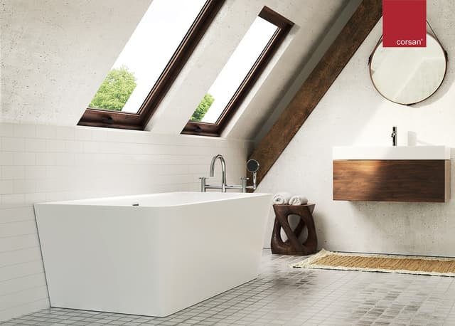 Wanna przyścienna wolnostojąca Corsan ISEO 160 x 74 cm z szeroką krawędzią Korek klik-klak Szczotkowane Złoto