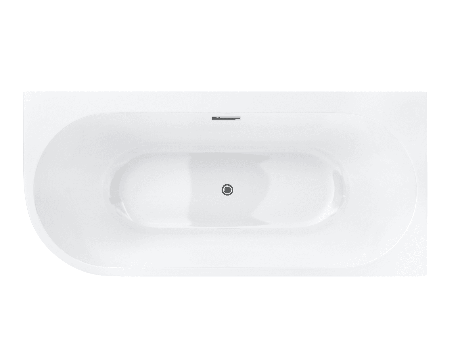 Wanna wolnostojąca narożna Corsan INTERO 150 x 74 z szeroką krawędzią Montaż prawostronny Korek klik-klak Chrom