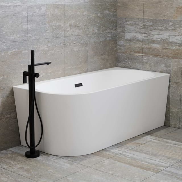 Wanna wolnostojąca narożna Corsan INTERO 150 x 74 z szeroką krawędzią Montaż prawostronny Korek klik-klak Czarny