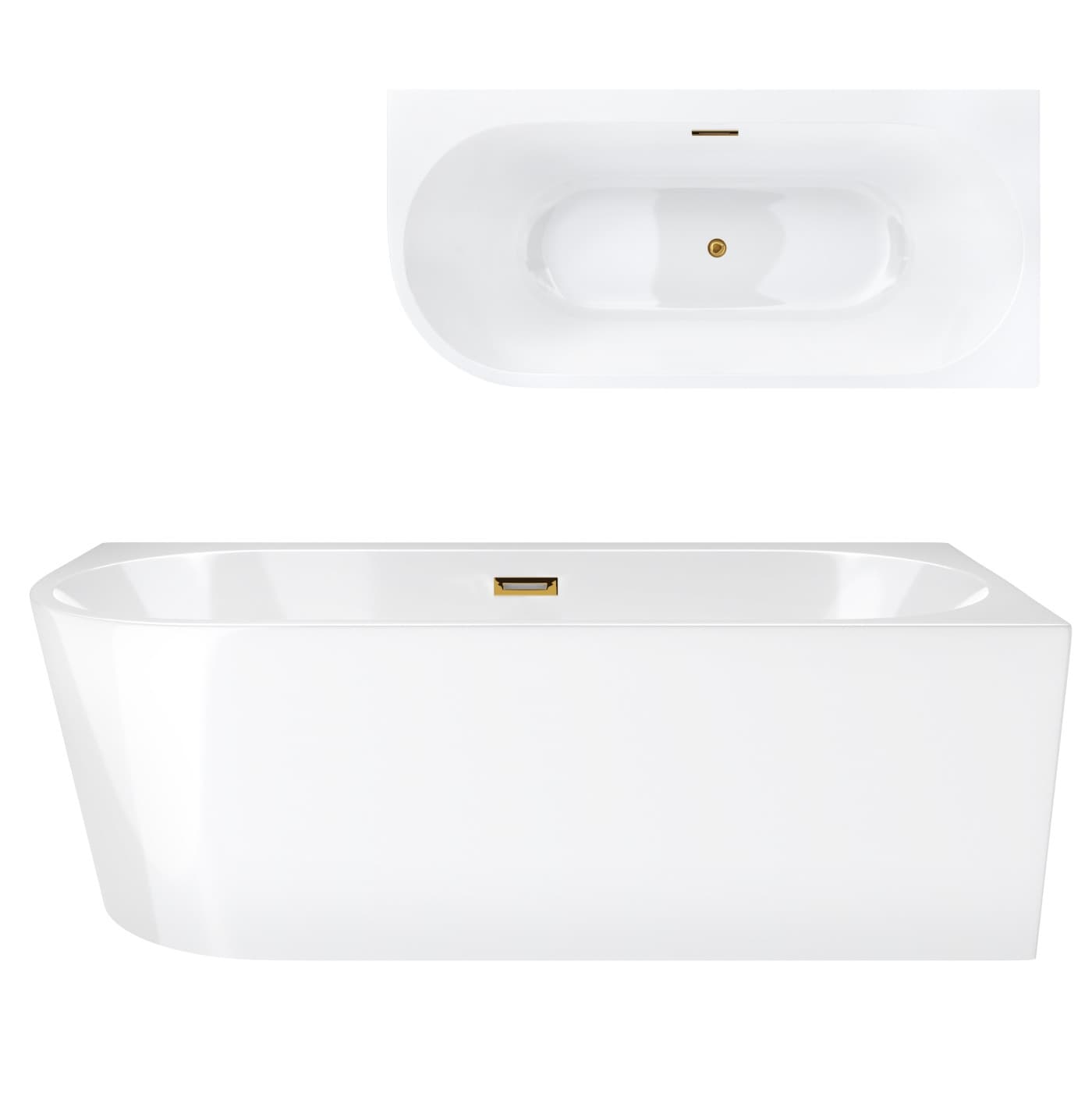 Wanna wolnostojąca narożna Corsan INTERO 150 x 74 z szeroką krawędzią Montaż prawostronny Korek klik-klak Szczotkowane Złoto