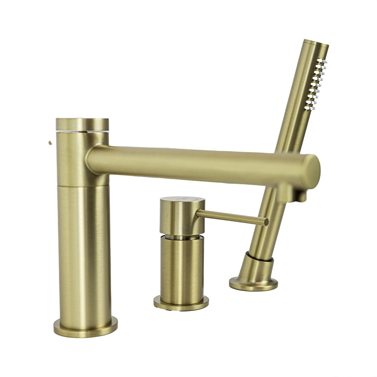 Bateria wannowa 3 otworowa LUGO CMB7542BGL z wylewką i słuchawką prysznicową Złoto Szczotkowane