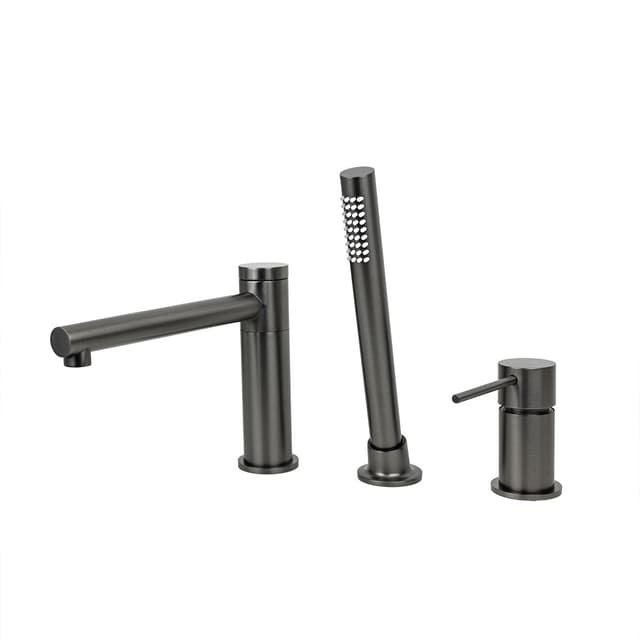 Bateria wannowa 3 otworowa LUGO CMB7542GM z wylewką i słuchawką prysznicową GunMetal