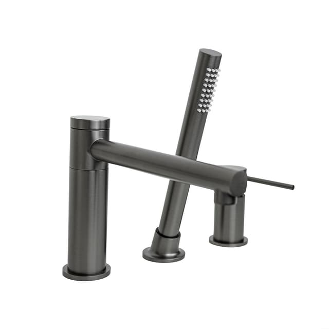 Bateria wannowa 3 otworowa LUGO CMB7542GM z wylewką i słuchawką prysznicową GunMetal