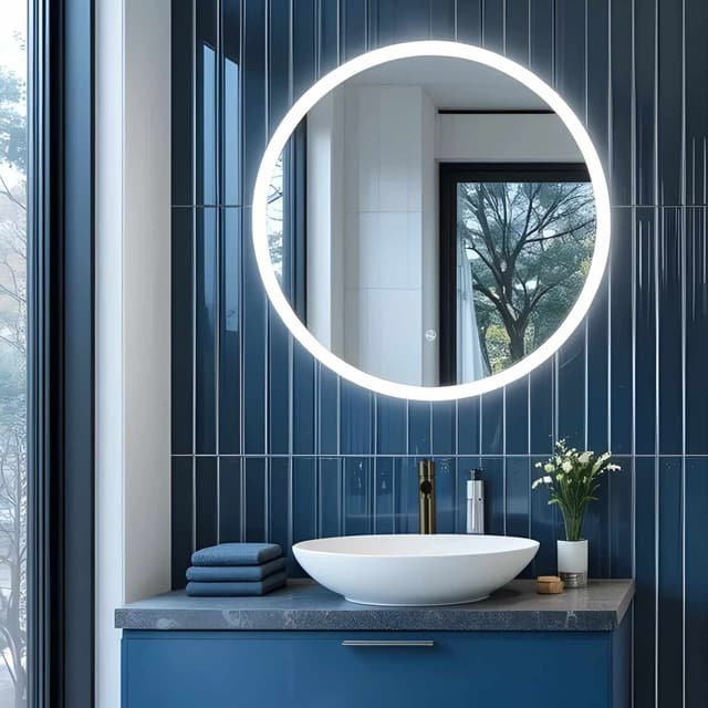 TONDO Lustro ze zmienną barwą LED okrągłe 600 mm, włącznik dotykowy i mata grzewcza, w ramie akrylowej