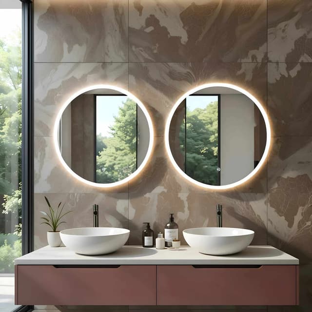 TONDO Lustro ze zmienną barwą LED okrągłe 600 mm, włącznik dotykowy i mata grzewcza, w ramie akrylowej