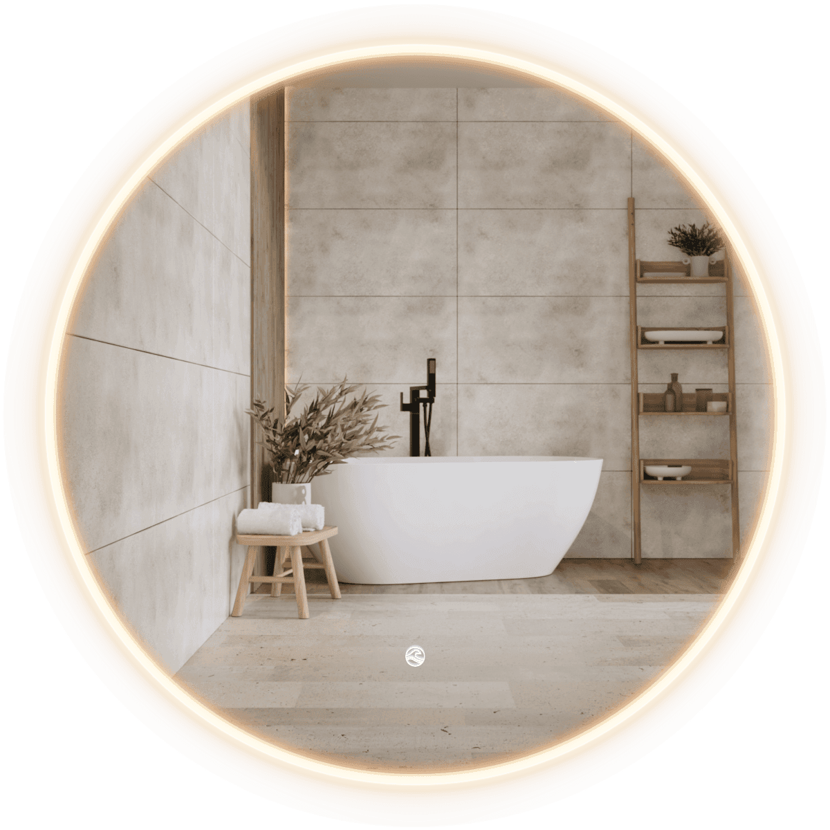 TONDO Lustro ze zmienną barwą LED okrągłe 600 mm, włącznik dotykowy i mata grzewcza, w ramie akrylowej