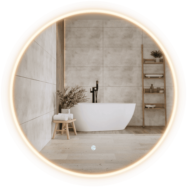 TONDO Lustro ze zmienną barwą LED okrągłe 600 mm, włącznik dotykowy i mata grzewcza, w ramie akrylowej