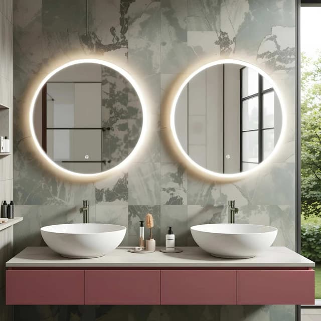 TONDO Lustro ze zmienną barwą LED okrągłe 700 mm, włącznik dotykowy i mata grzewcza, w ramie akrylowej