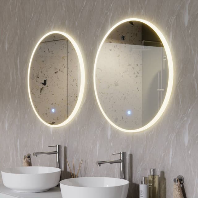 TONDO Lustro ze zmienną barwą LED okrągłe 700 mm, włącznik dotykowy i mata grzewcza, w ramie akrylowej