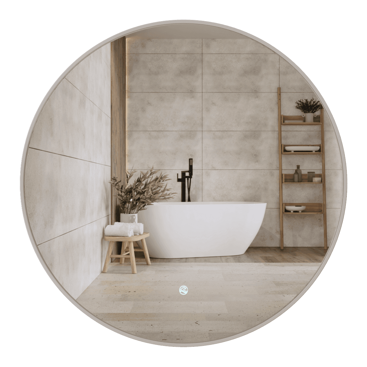 TONDO Lustro ze zmienną barwą LED okrągłe 700 mm, włącznik dotykowy i mata grzewcza, w ramie akrylowej