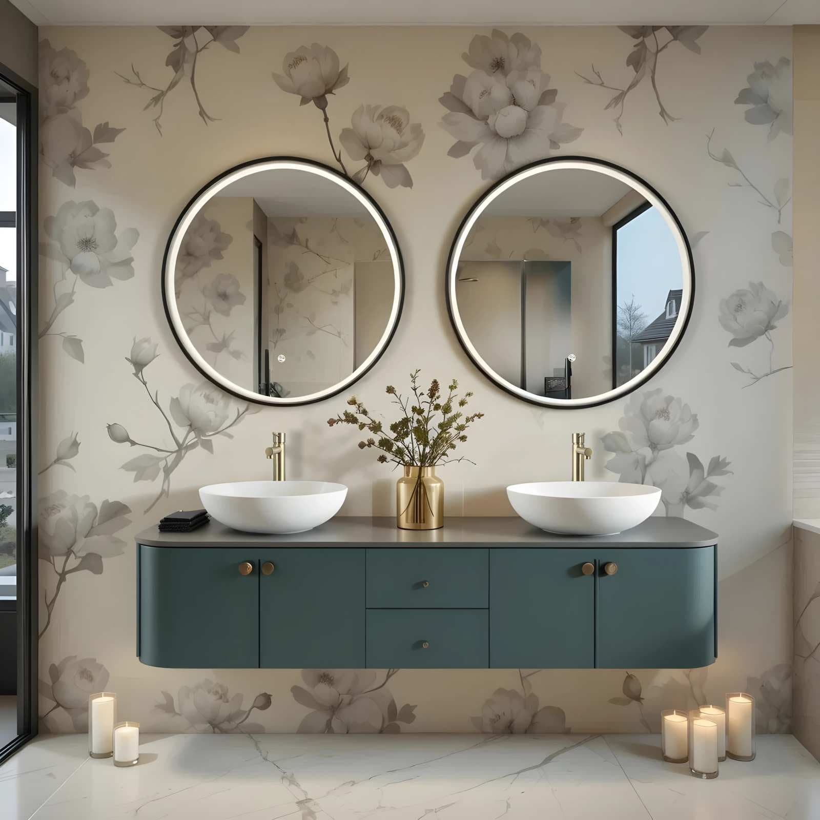 TONDO Lustro ze zmienną barwą LED okrągłe 700 mm, włącznik dotykowy i mata grzewcza, w ramie GunMetal