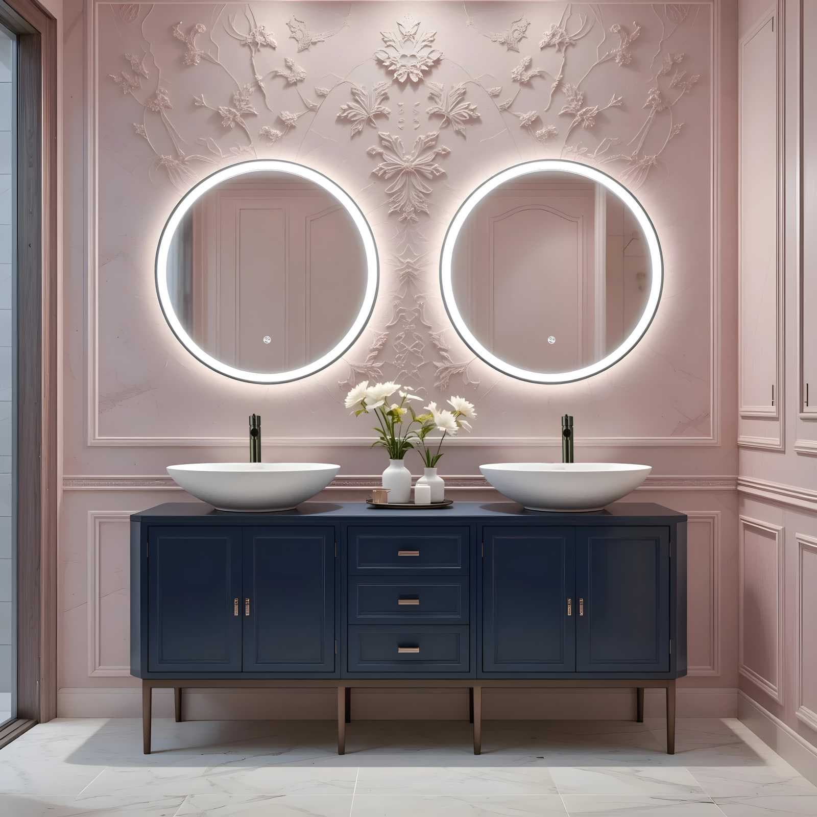 TONDO Lustro ze zmienną barwą LED okrągłe 700 mm, włącznik dotykowy i mata grzewcza, w ramie GunMetal