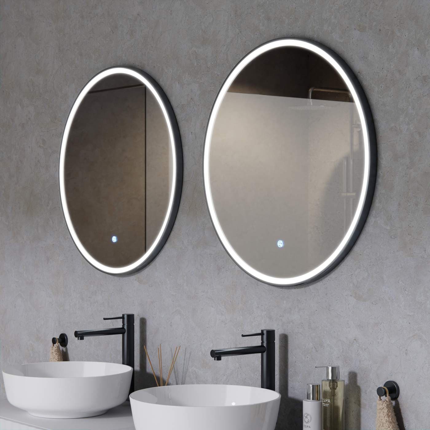 TONDO Lustro ze zmienną barwą LED okrągłe 700 mm, włącznik dotykowy i mata grzewcza, w ramie GunMetal