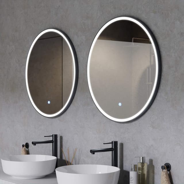 TONDO Lustro ze zmienną barwą LED okrągłe 700 mm, włącznik dotykowy i mata grzewcza, w ramie GunMetal