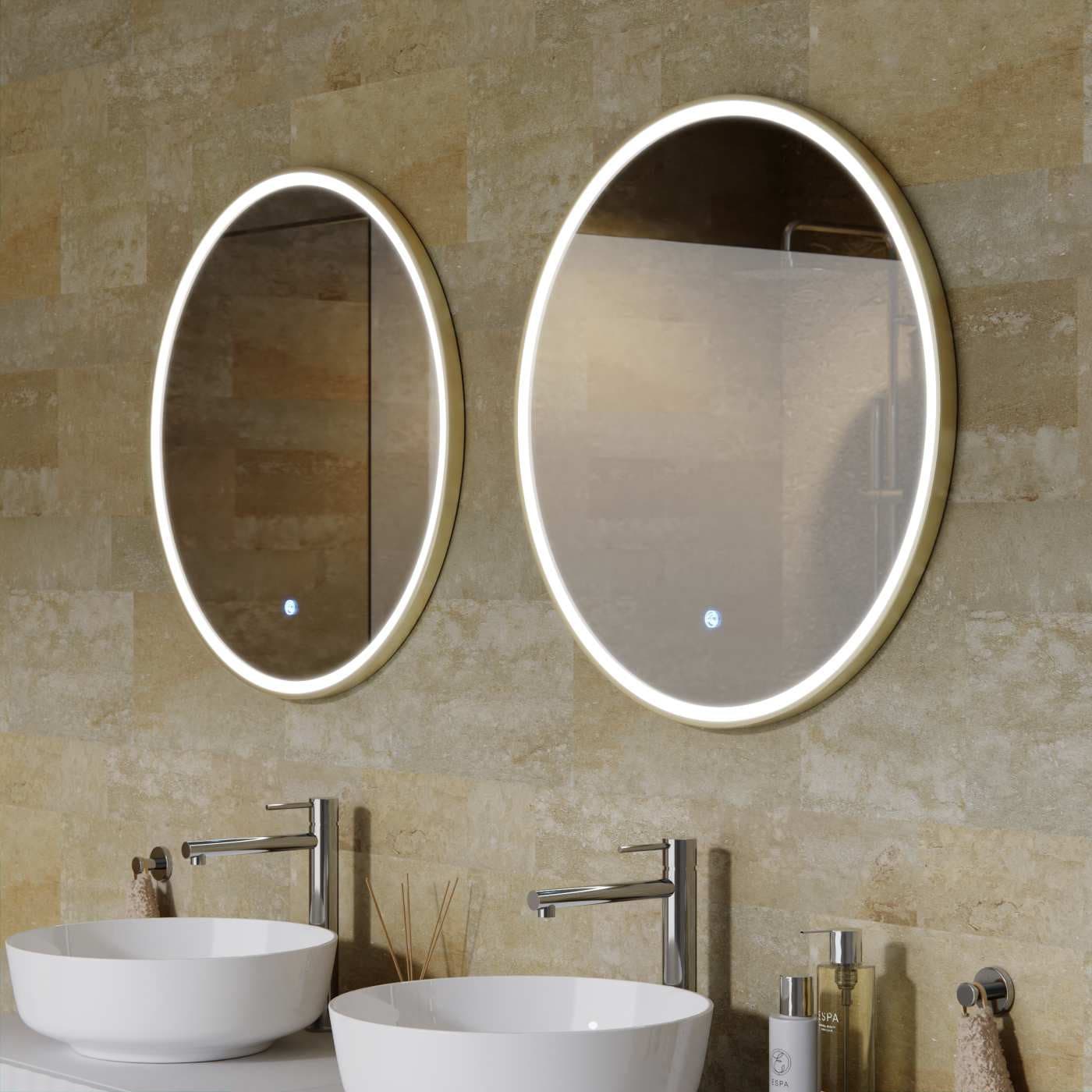 TONDO Lustro ze zmienną barwą LED okrągłe 700 mm, włącznik dotykowy i mata grzewcza, w ramie Złoto Szczotkowane