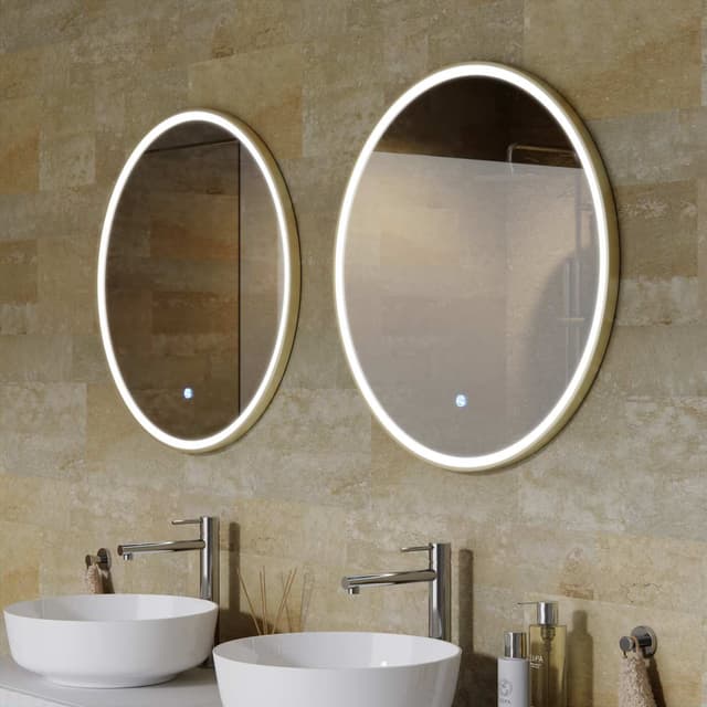 TONDO Lustro ze zmienną barwą LED okrągłe 700 mm, włącznik dotykowy i mata grzewcza, w ramie Złoto Szczotkowane