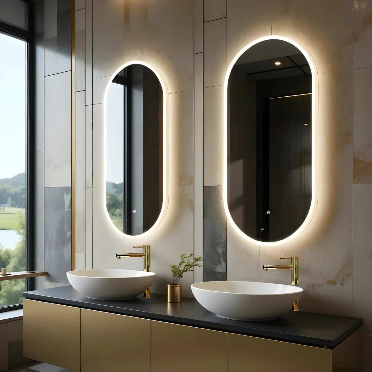 OVO Lustro ze zmienną barwą LED 500x1000 mm, włącznik dotykowy i mata grzewcza, w ramie akrylowej