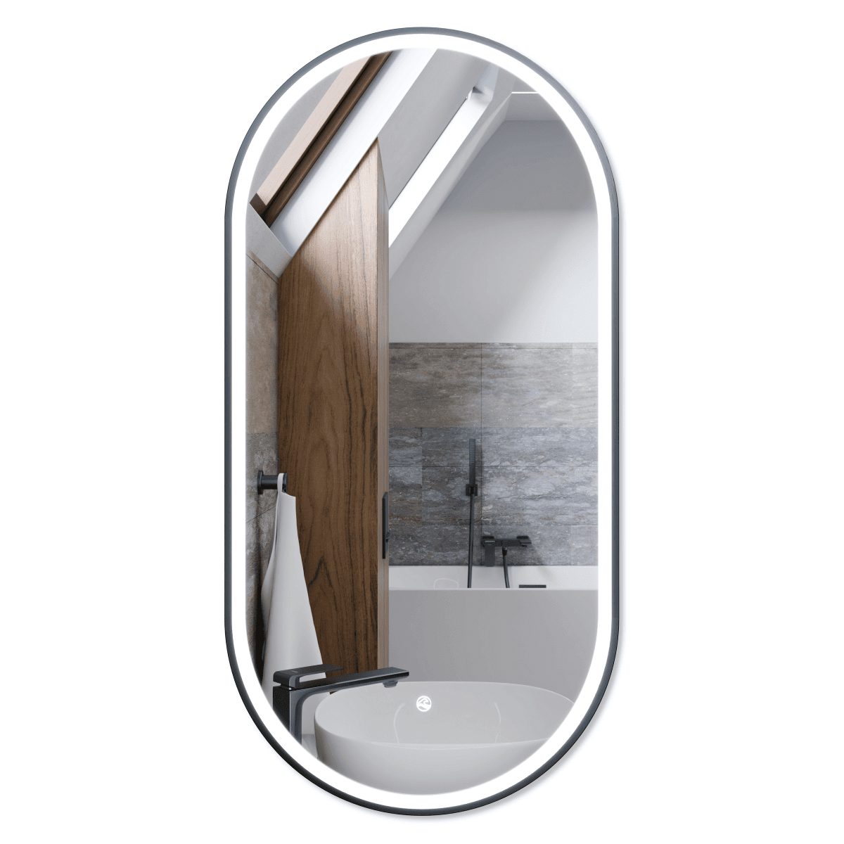 OVO Lustro ze zmienną barwą LED 500x1000 mm, włącznik dotykowy i mata grzewcza, w ramie GunMetal