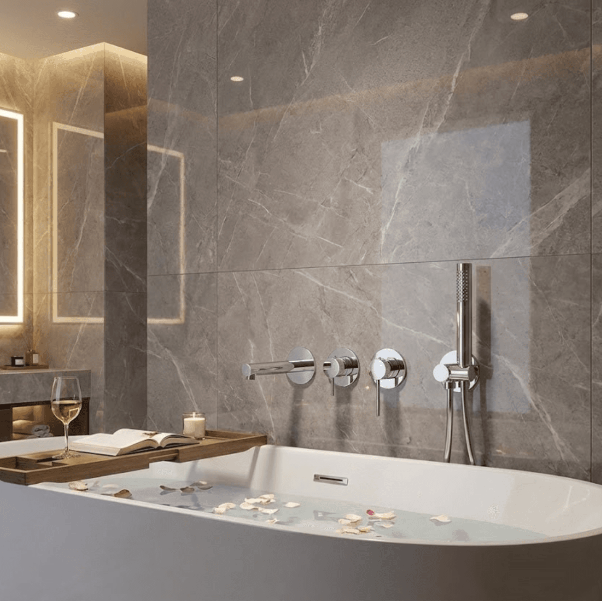 Bateria wannowa ścienna LUGO CMB7554CH z zestawem natryskowym Chrom