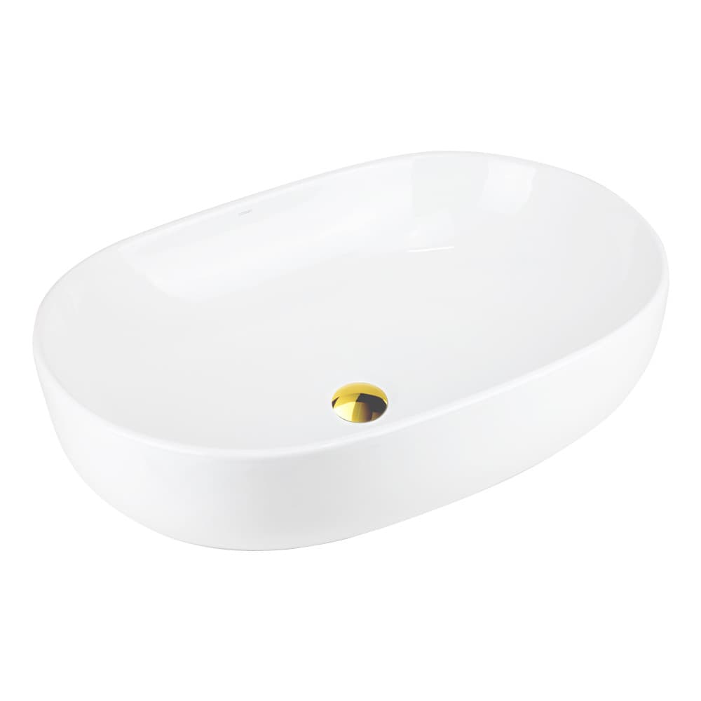 Umywalka nablatowa OLVENA UC5566GL 600x425x145mm Owalna Złoty korek