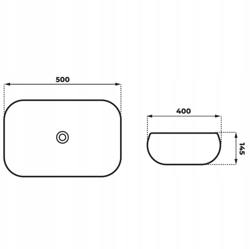 Umywalka nablatowa MONO UC5597CH prostokątna 500x400x145 mm z korkiem chrom