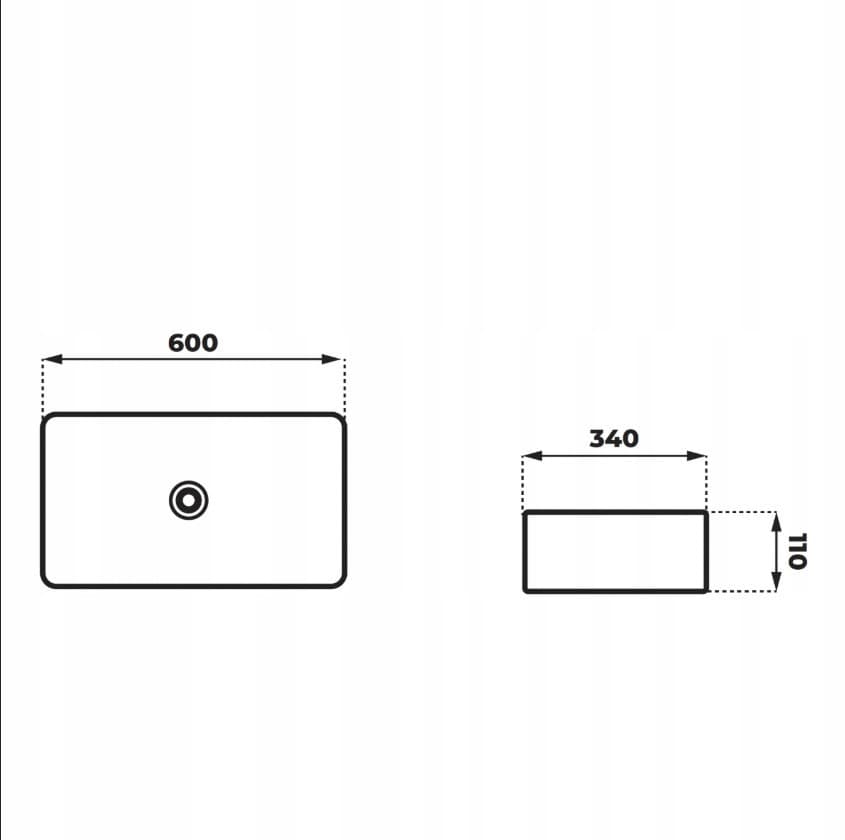 Umywalka nablatowa ANGO UC5610CH prostokątna 600x340x110 mm z korkiem chrom
