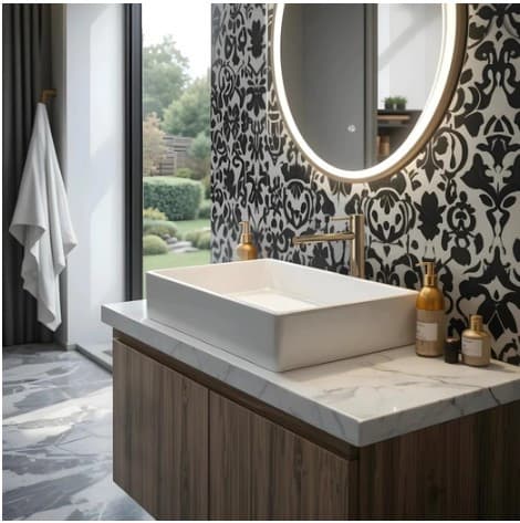 Umywalka nablatowa ANGO UC5610GL prostokątna 600x340x110 mm z korkiem złotym