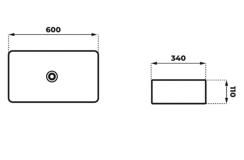Umywalka nablatowa ANGO UC5610GL prostokątna 600x340x110 mm z korkiem złotym