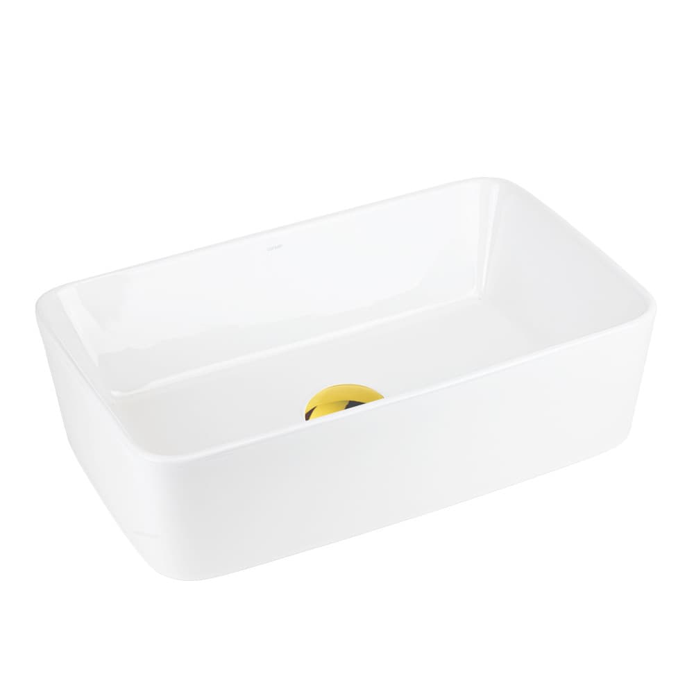 Umywalka nablatowa Ango prostokątna 480x295x135 mm z korkiem złotym