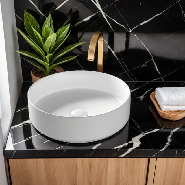 Umywalka nablatowa LUGO UC5665WH okrągła 360x120 mm z korkiem białym