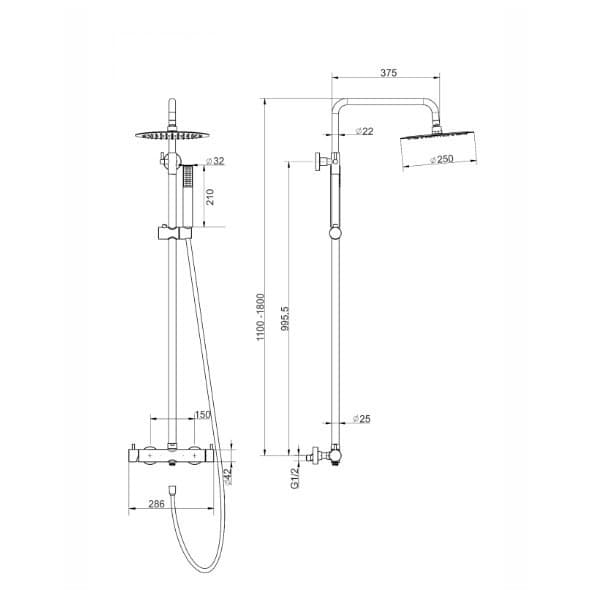 Kolumna prysznicowa LUGO CMN01MBSL Deszczownica 25cm Stal Szczotkowana
