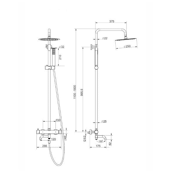 Kolumna prysznicowa LUGO CMN01MBSLW Deszczownica 25cm Wylewka obrotowa Stal szczotkowana