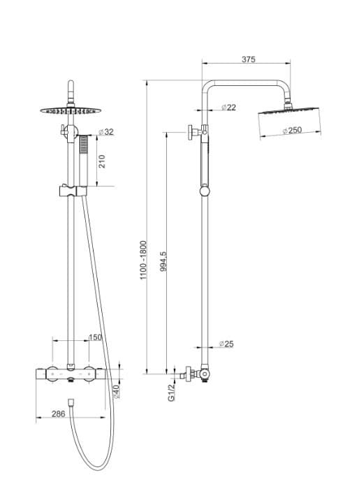 Kolumna prysznicowa LUGO CMN01TBSL Deszczownica 25cm Termostat Stal szczotkowana