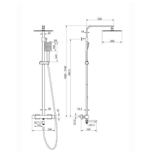 Kolumna prysznicowa ANGO CMN02TBSLW Deszczownica 25cm Termostat Wylewka obrotowa Stal szczotkowana
