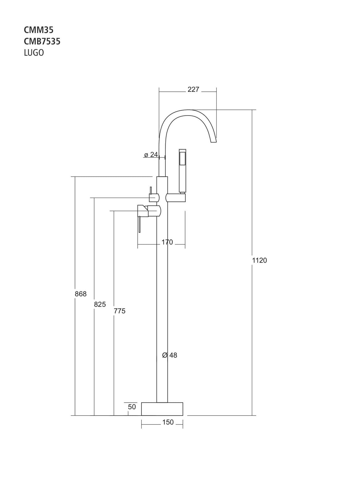 Bateria wannowa wolnostojąca LUGO CMB7535BSL Stal szczotkowana