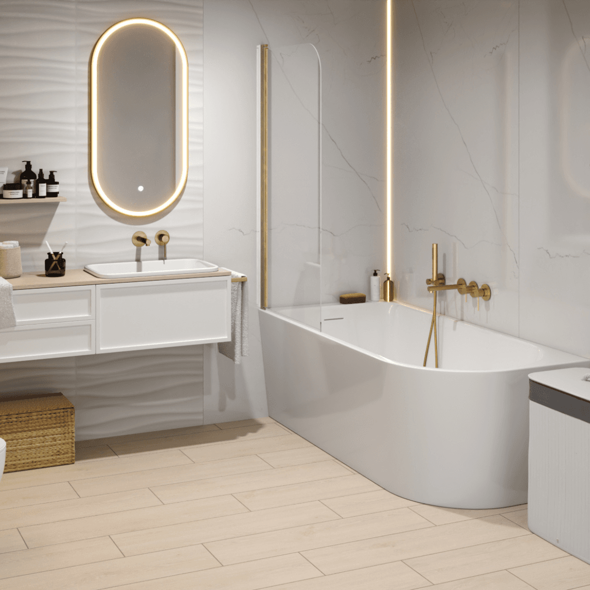 Wanna narożna INVELIA V220XLPRG 170x80 cm Montaż prawostronny Przelew szczelinowy Korek klik klak Różowe złoto