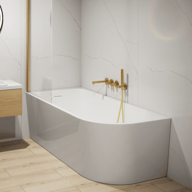 Wanna narożna INVELIA V220XLPRG 170x80 cm Montaż prawostronny Przelew szczelinowy Korek klik klak Różowe złoto