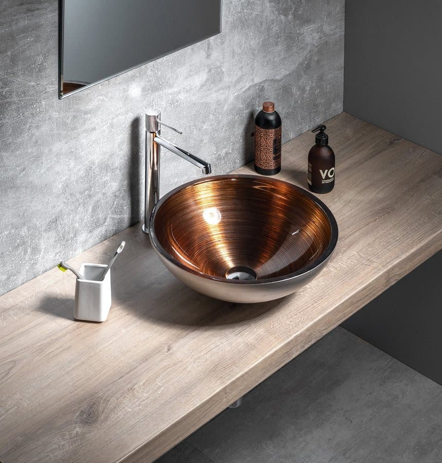 Umywalka szklana nablatowa MURANO WENGE, średnica 40 cm, miedź/srebrny