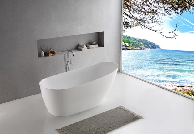 Wanna wolnostojąca ESTELLA II SLIM V038XLBGL 170 cm Przelew szczelinowy Korek klik klak Złoto szczotkowane