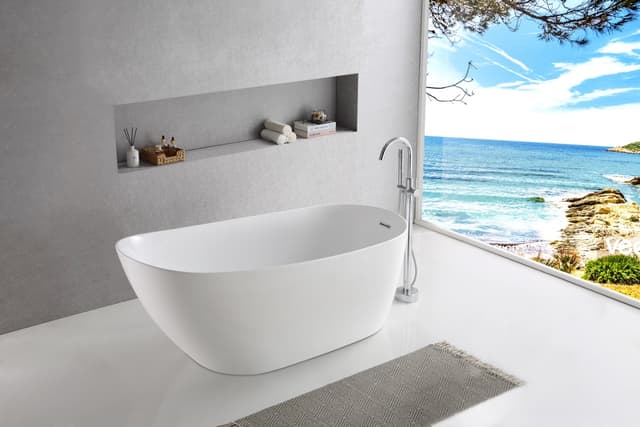 Wanna wolnostojąca ESTELLA II SLIM V038XLCH 170 cm Przelew szczelinowy Korek klik klak Chrom