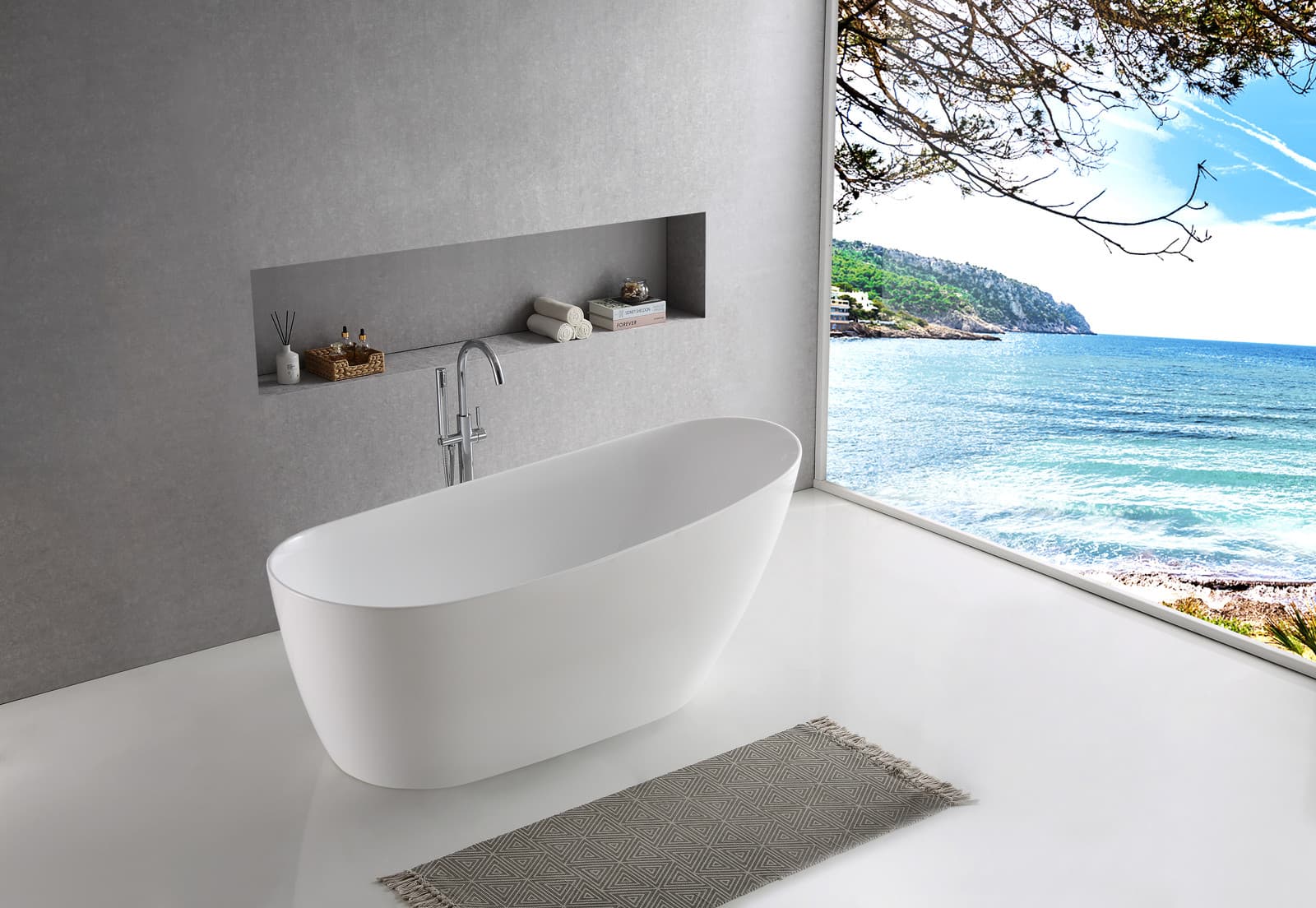 Wanna wolnostojąca ESTELLA II V038XLRG SLIM 170 cm Przelew szczelinowy Korek klik klak Różowe złoto