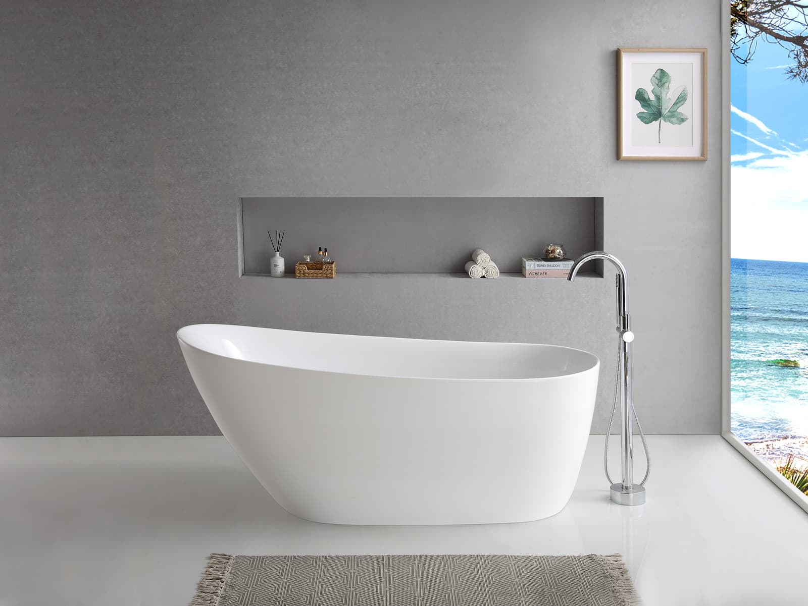 Wanna wolnostojąca ESTELLA II SLIM V038XLWH 170 cm Przelew szczelinowy Korek klik klak Biały