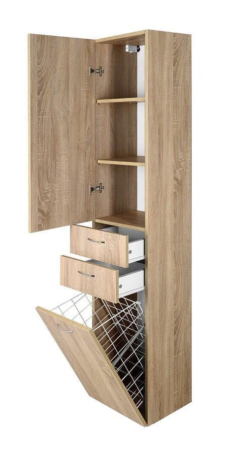 ZOJA KERAMIA FRESH wysoka szafka 35x184x29cm z koszem na bieliznę, lewa, dąb platin