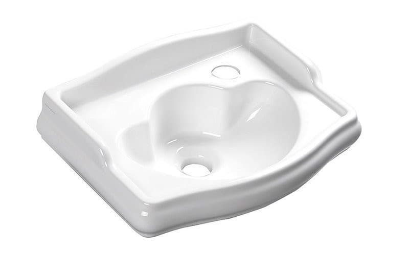 Mała umywalka RETRO 41x30 cm z otworem na baterię po prawej, biały